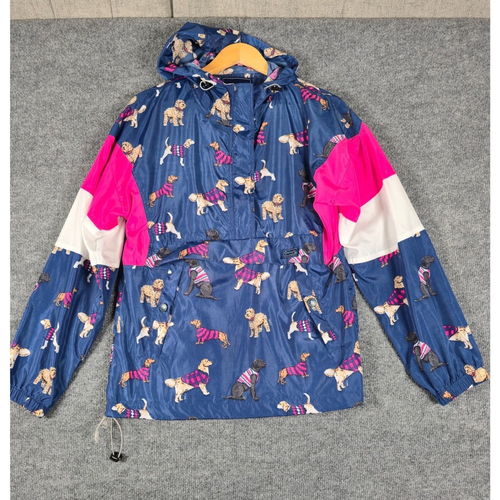 Simply Southern Womens Large Dog Print Anorak Jacket Hooded Pullover Windbreaker
